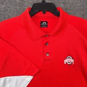 Vintage Ohio State Pro Player Mens Polo Shirt NCAA Athleisure Red Gray Sz XL